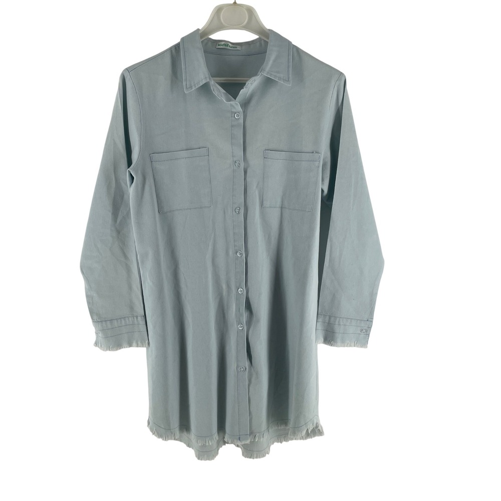 Kidsform Denim Shirt Dress Women's Medium* Frayed‎ Fringe Hem Western Boho Blue